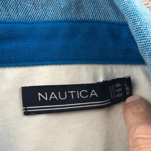 Nautica Mens Polo Shirt Large Striped Short Sleeve Classic Casual Travel Blue - Picture 3 of 10
